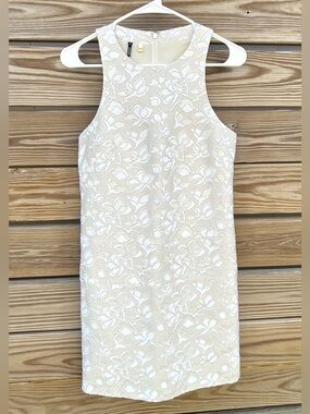 Anthropologie 4.Collective Ravinia Sheath Dress Sleeveless Jacquard Cream SZ 4